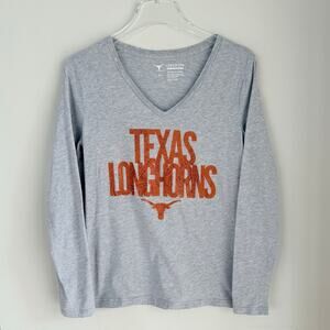 Texas Longhorns Women’s Medium Long Sleeve Fitted Tee Gray Orange Logo Glitter